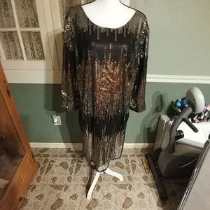 Quarter inch sleeves sparkly evening dress